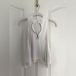 Free People White Zip Flare Top